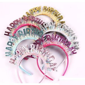 Party Decoration Happy Birthday Girl pannband Blingbling Glitter Tiara Crown med Tassel Decor for Kids and Adts Supplies Pink Sier G DHVBZ