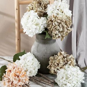 Decorative Flowers 3pcs Silk Artificial Hydrangea Big Flower Heads Living Room Home Wedding Party Table Decor Long Branch Fake Plant DIY