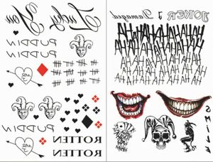 Tattoo Transfer 9 Styles Der Joker Tatoo wasserdichte gefälschte Tattoo Aufkleber Halloween Suicide Squad Temporäres Tattoo Horror Party liefert neue 240426