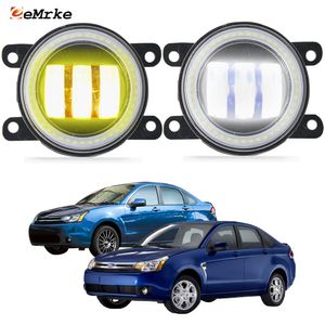 EEMRKE Led Fog Lights Assembly 30W/ 40W for Ford Focus (North America) II 2008 2009 2010 with Clear Lens + Angel Eyes DRL Daytime Running Lights 12V PTF Car Accessories