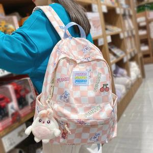 Schulbeutel Frauen Laptop Plaid College Tasche süße Cartoon Girl Travel Rucksacks Nylon Fashion Gitter Damen Kawaii Rucksack Frauen