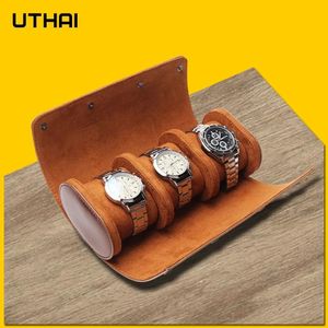 Watch Box Men and Women Multifunctional 3Grids Leather Storage Packaging Wrist Boxes Gift UTHAI U06 240415