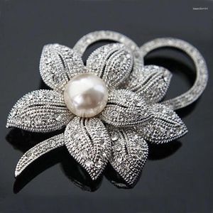 Broches Fashion Fliver Flor For Women Rhinestone Pearl Elegante Bouquet Pins Roupas Jóias de Jóias Acessórios para Festas de Casamento