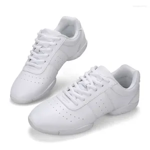 Dance Shoes Women's Breathable Leather White Soft Soled Jazz Salsa Square Practice Sneakers Modern