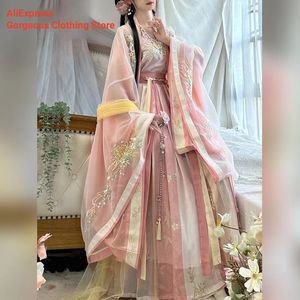 Pink Hanfu Women Chinese Chinese Tradicional Bordado de dança Vestido de dança feminina Cosplay Costume Hanfu Song Dinasty for Women 240418