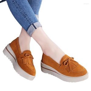 Casual Shoes Spring and Autumn Pine Cake Kvinnors tjocka sula sluttning klackar ett steg läder mammas singelsko