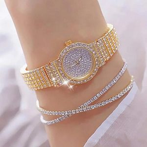 Wristwatches 3pcs Watches Set Fashion Rhinestone Watch Women Luxury Crystal Rose Gold Quartz Ladies Wristwatch Female Clock