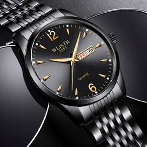 Wlisth nowy męski zegarek stalowy zespół mody podwójny kalendarz nocny Waterproof Belt Watch Student Quartz Watch