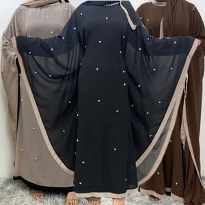 民族衣類イスラム教徒イスラム女子コウモリのドレス2pcs hijab abaya kaftan dubai beaded gown緩んだvestidosアラブローブラマダン