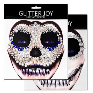 Tattoo Transfer Halloween Face Stickers 3D Acrylic Diamond Glitter Fake Tattoo Sticker Masquerade Christmas Party Face Ornament Decoration 240427