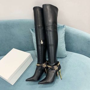 Зимние сексуальные сапоги с высоким каблуком для женщин для женской моды 2021 заостренные пальцы элегантные бедра с длинными эластичными носками ботинок