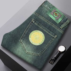 Mens trendiga jeans 2024 Spring/Summer Thin Korean Edition Elastic Slim Fit Small Feet Brand Pants Color