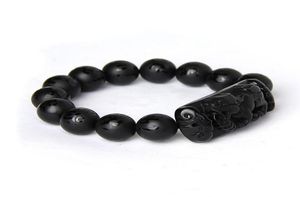 Scrab Black Black Natural Obsidian Stone Bracelet Seis palavras Buda Breads Pixiu Bracelets For Men Mulheres Moda Bolceso Jóias B4603630