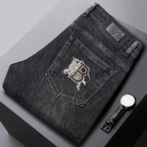 Tasarımcı kot pantolon sonbahar yeni kot erkekler küçük düz fit elastik gündelik çok yönlü orta bel markası kot pantolon