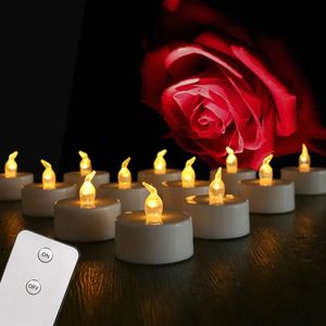 6/12/24Pack Flameless LED Candles with Remote Control Tea Lights with Flickering Flame Tea Lights Halloween Christmas Home Decor 240416