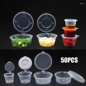 蓋付きの50pcsキッチンオーガナイザー使い捨てソースポットフード小さなコンテナボックスプラスチッククリアチャツネチリカップ