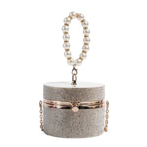 Damkvällsväska trendig och fashionabla mini Brilliant Diamond Diagonal Box Bag With Western Style Chain Liten fyrkantig pärla handhållen enkel axel