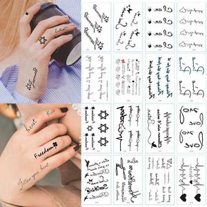 Tatuaż Transfer 30 Prześcieradło Wodoodporny czarny mały tatuaż tekst Kobiety ciało ręka sztuka rysunek Tymczasowe naklejki na tatuaż męskie słowa palec tatua