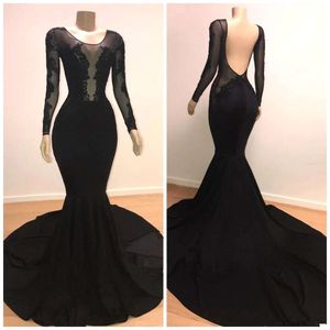 Syrena czarne długie rękawy satynowe sukienki na bal mat