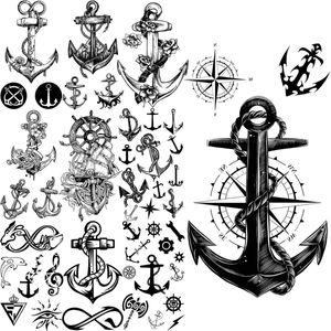 Tattoo Transfer Anchor Compass Temporary Tattoos For Men Adults Realistic Infinity Flower Pirate Fake Tattoo Sticker Back Body Tatoos Hot Sale 240427