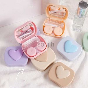 Kontaktlinsenzubehör 1PC Women Candy Color Color Square Love Contact Lense Hülle mit spiegellem Coloured Contact Linsen Box Fahrt Easy Carry Storage Box D240426