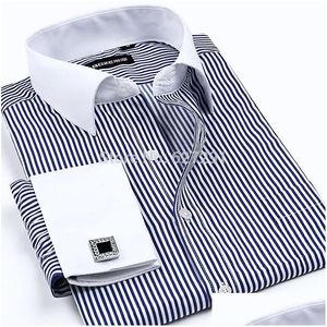 Koszulki sukienki męskie hurtowa nowa wysokiej jakości moda Business Casual Shirt z francuskimi spinkami do mankietów xxxxl upuszczanie odzieży OTL5U