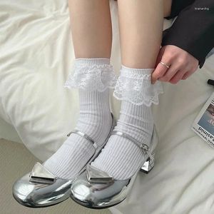 Frauen Socken schwarze weiße Spitze lange süße Mädchen süße Spitzenraub JK Japanische Stil Lolita Kawaii Prinzessin