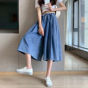 Women's Jeans 2024 Fashion Large Size Denim Pants Seven Points Wide Leg Summer High Waist Casual Trousers Female