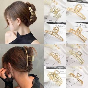 Zaciski 2021 Nowe kobiety eleganckie złote puste geometryczne metalowe włosy pazur vintage klipsy na głowę opaska do włosów krab