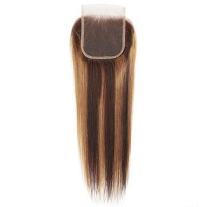Brazilian Human Hair P4/27 Piano Color Straight Body Wave 4*4 Lace Closure 12-26inch Free Part P4 27