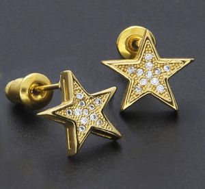 New Gold Bling Diamond Mens Hip Hop Pentagram Earring Studs Personalized Iced Out Zirconia Stud Earrings Rapper Jewelry Gifts for 3333857