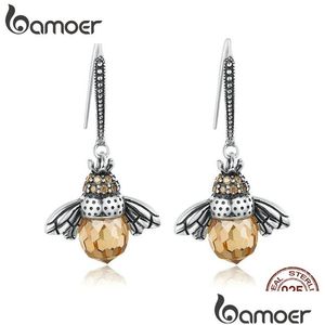 Charm äkta 925 Sterling Sier Lovely Orange Bee Animal Drop Earrings For Women Fine Jewelry Gift Bijoux SCE149 Leverans Dhjx7