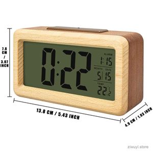 Desk Table Clocks Wooden Alarm Clock with Calendar and Temperature displayed. Solid Wood Digital Clock for Desktop Decoration. Gift Idea