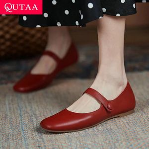 Leather QUTAA Flat Square Heels Genuine Retro Toe Women Spring Autumn Hook Loop Casual Female Flats Shoes Size 34-40 240412 278 s