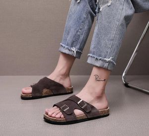 Slippers Men's Vintage Solid Colour Open Toe Breathable With Buckle Straps Comfy Non Slip Casual Durable Slides For Outdo