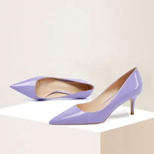 Dress Shoes Pointed Toe Stiletto High Heels Women Summer Patent Leather Pumps Girl Light Pure Purple Color Slip-on Daily Wear Work
