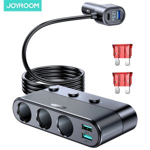 Plugs Joyroom 139W 7 in 1 Auto Ladegerät Fast PD QC3.0 Sockel Zigarette Leichter Splitter Ladung Independent Switches DC Outlet