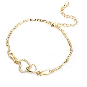 Tornozeleiras mulheres jóias de verão 18k 18k Bracelete de corrente de corações de corações duplos de ouro amarelo para meninas Otang Drop Otang