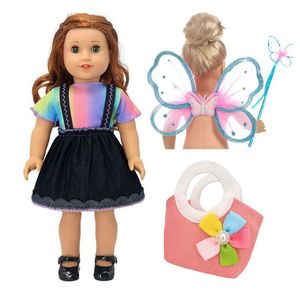 Puppenzubehör für American Girls Dolls Pink Angel Wings Doll Rock+Orange Handtasche Kinderspielzeugpuppenrock Accessoires Diy Doll House Kleid Set