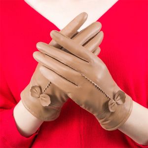 women's genuine leather gloves red sheepskin gloves autumn and winter fashion female windproof gloves