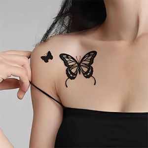 Tatuagem Transferência de tatuagem Tatuagem temporária Tattoo Black Rose Butterfly Flash Tattoos Totem Line Body Art Hand Tatoos Fake Mulheres homens 240426