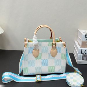 Women Checkerboard Contrast Bags Diagonal Crossbody Bag For Ladies Luxury Designer Handbag Card Holder Outdoor Travel Wallet Messenger PM 25CM With Coin purse