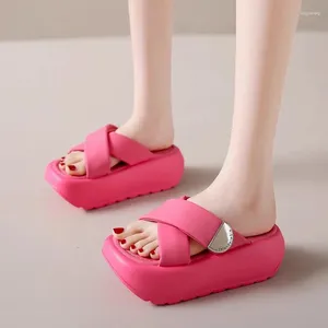 Slippers Pink High Platform for Women Open Toe Leather Wedges Sandals Chunky Summer Bottom grossa feminina feminina flerta 7cm