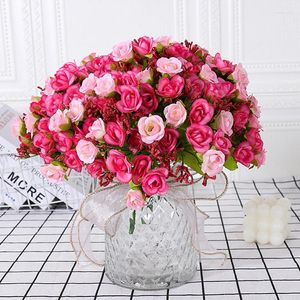 Decorative Flowers Autumn 21 Heads/Bouquet Small Bud Roses Bract Silk Artificial Flower DIY Wedding Home Christmas Decor Floral Gifts Po