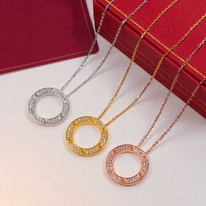 Titanium Steel Necklace Female Rose Gold Talisman Fashionabla Full Diamond Pancake Pendant