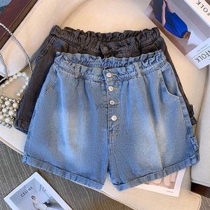 Kvinnors shorts plus size womens sommar casual denim shorts singel bröst stora fickgata style shorts svart och blå 6xll2404