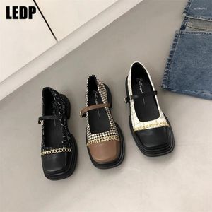 Dress Shoes Mix Color Mary Jane Ladies Square Toe 2024 Shallow Female Buckle Strap Pumps Chain Chic Chunky Heel Women Single