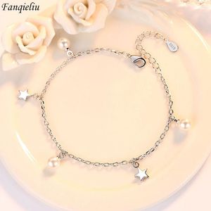 Link Bracelets Fanqieliu S925 Carimbo Silver cor de pérola elegante Star Charming Bracelet for Woman Trendy Jewelry Girl Gift FQL20342