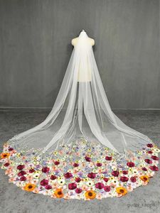 Düğün Saç Takıları Çiçek Dantel Düğün Peçe 3 metre uzunluğunda Gelin Peçe ile 3D Çiçek Gelin Peçe Taramalı Düğün Aksesuarları