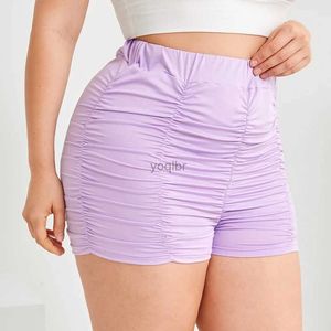 Women's Shorts Plus Size Elastic Waist Sexy Summer Casual Ruched Shorts Womens Solid Purple High Waist Tight Cycling Shorts Womens Large 6XLL2404
